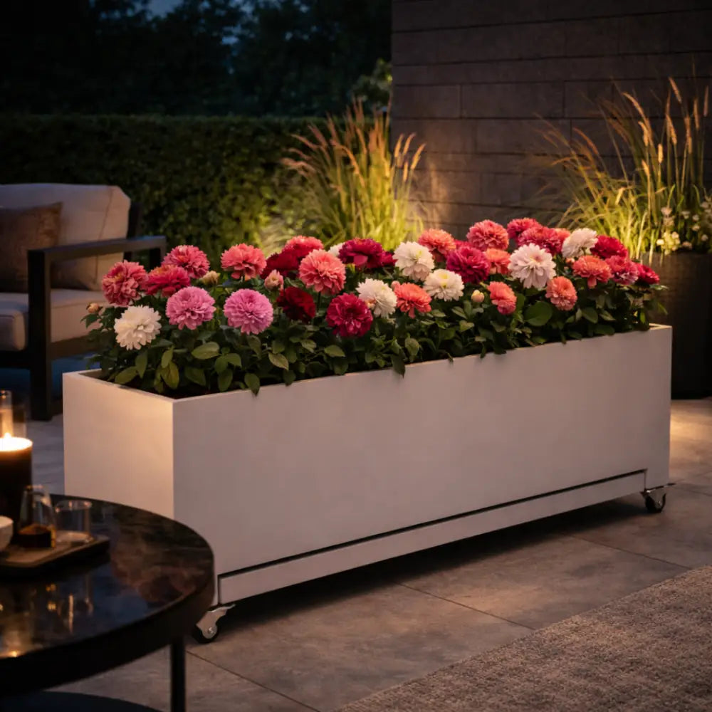 Grande jardinière sur roulettes