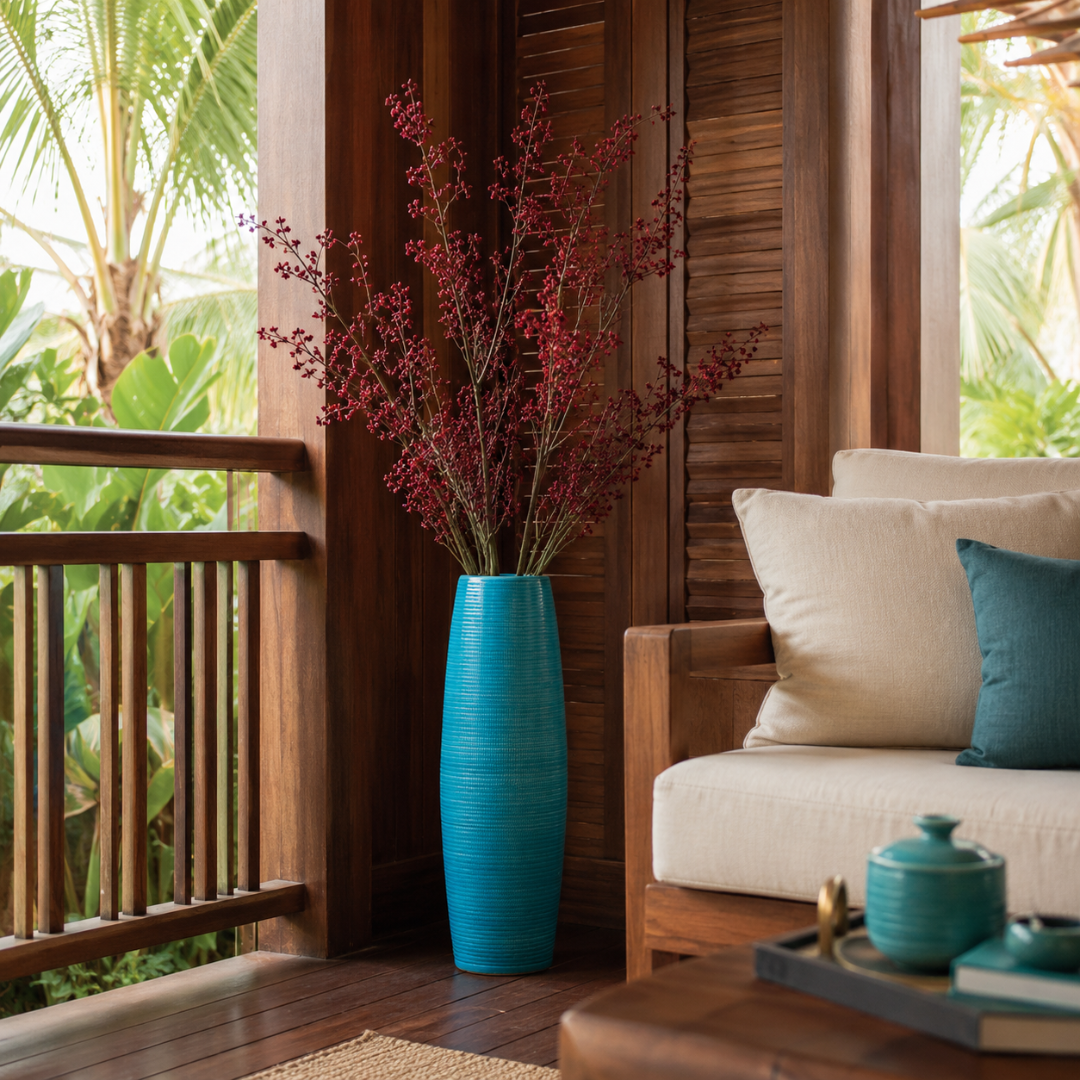 Grand vase bleu petrole