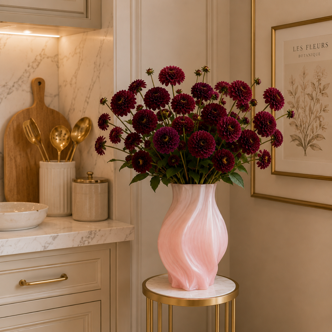 Vase rose poudré