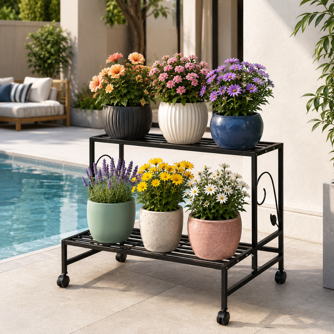 Support à roulettes pour plantes extérieur