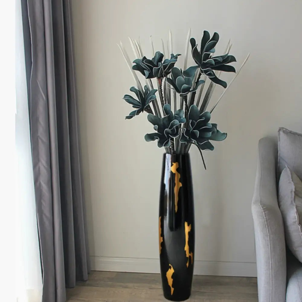 Luckywaqng Vase Rétro En Plastique Noir - Grand Vase à Fleurs Pour Intérieur, Jardin Et Balcon - Décoration Florale Élégante