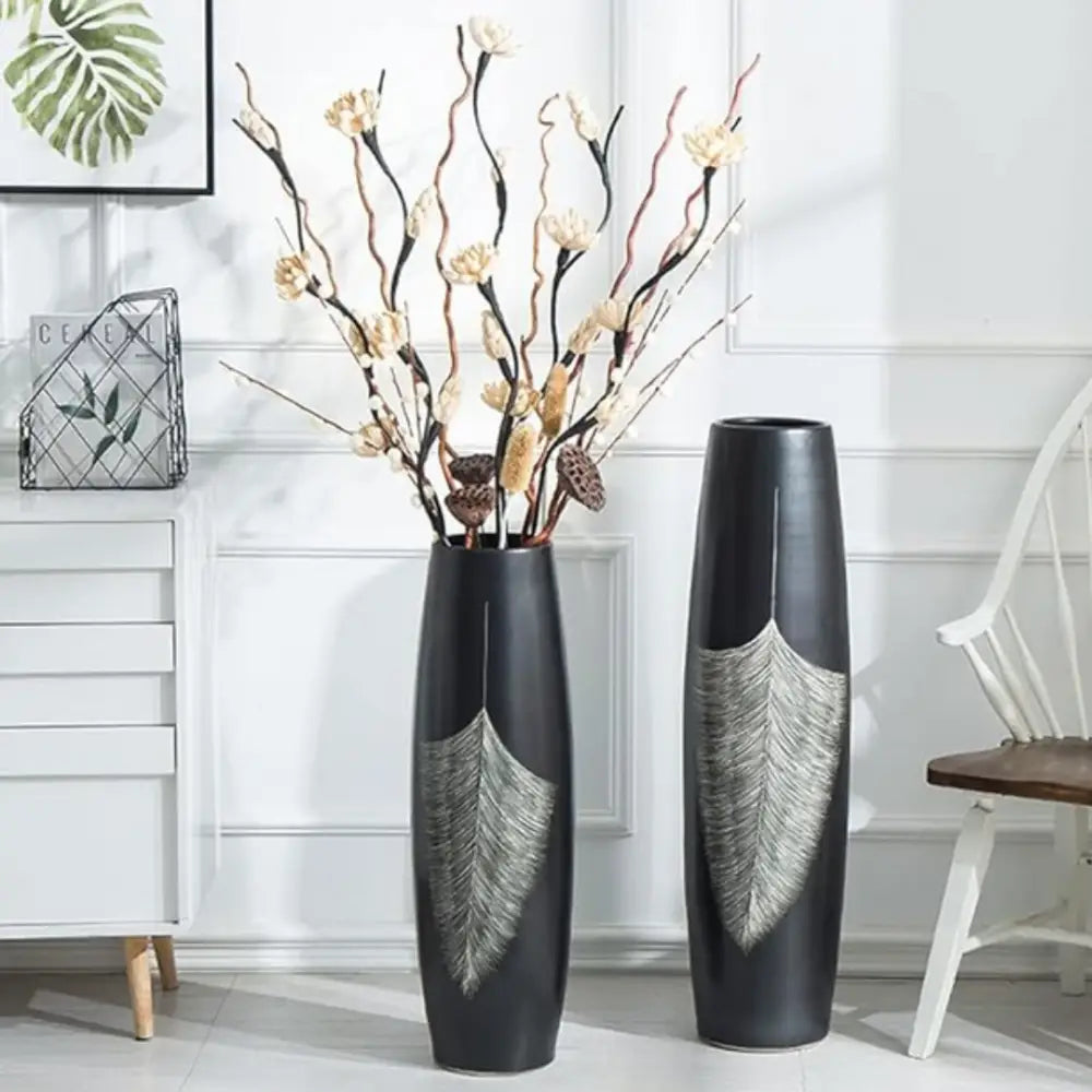 Grand vase noir à poser au sol - 60 CM