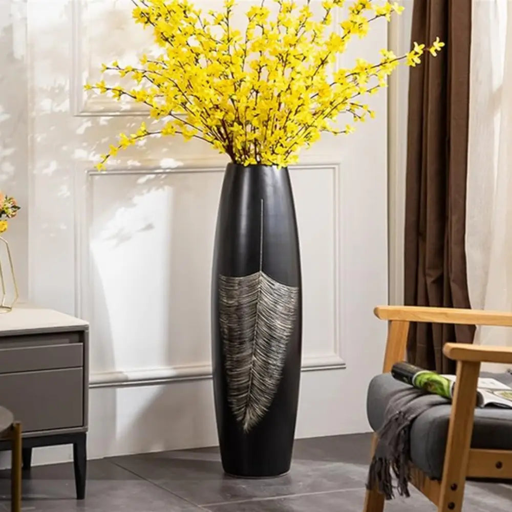 Grand vase noir à poser au sol - 80 CM