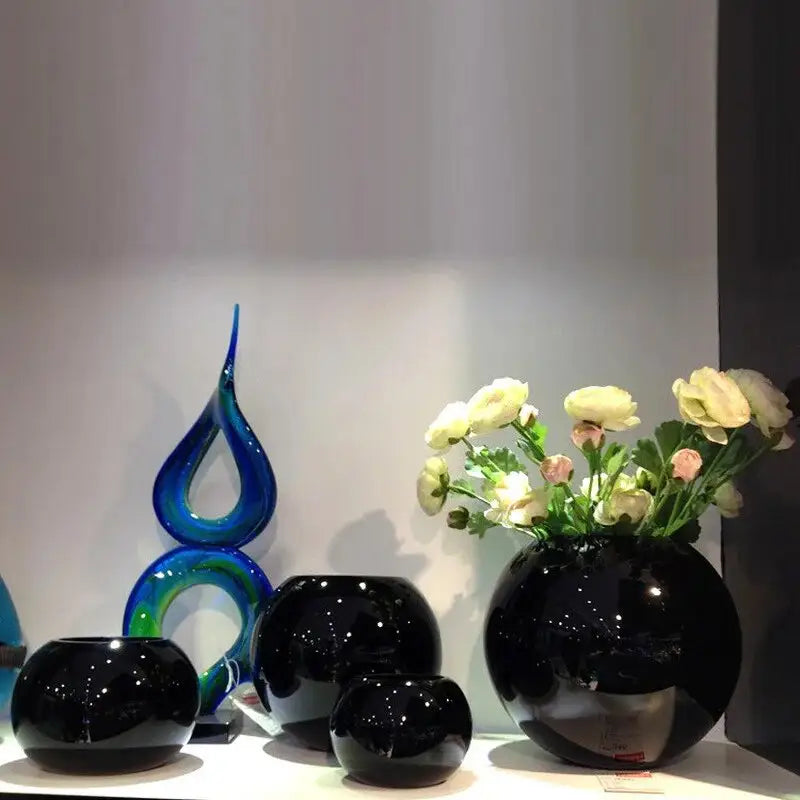 Petit vase boule en verre NOIR