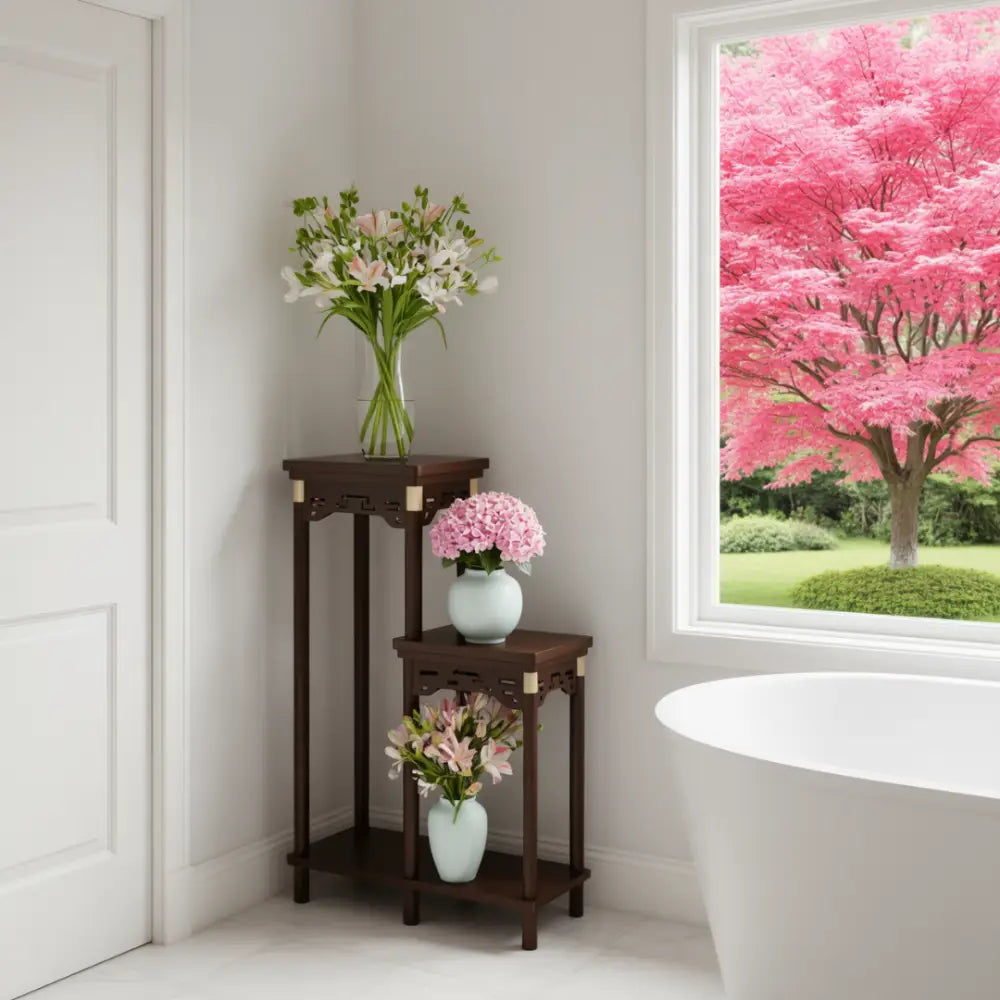 Porte plante ancien en bois sur pied