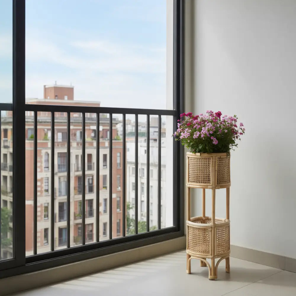 Porte plante rotin vintage