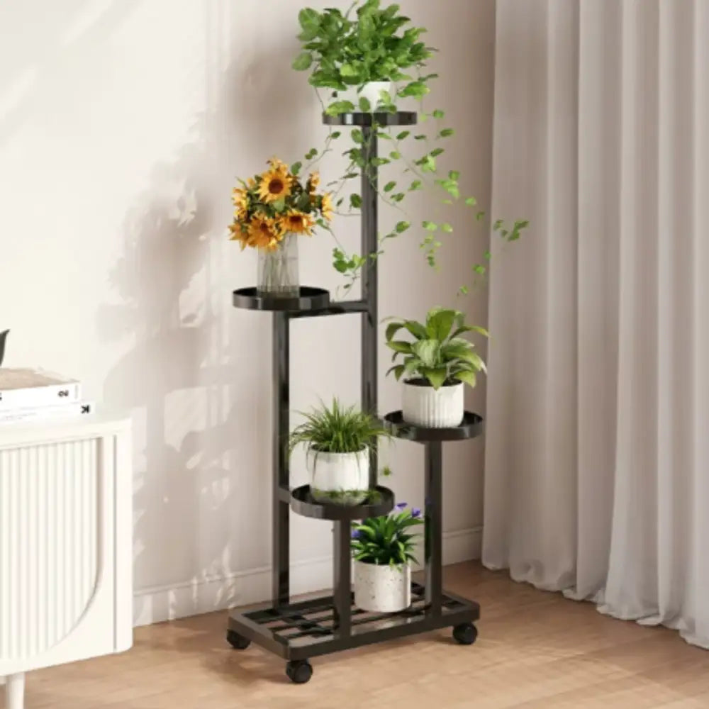 Porte plantes à roulettes Noir