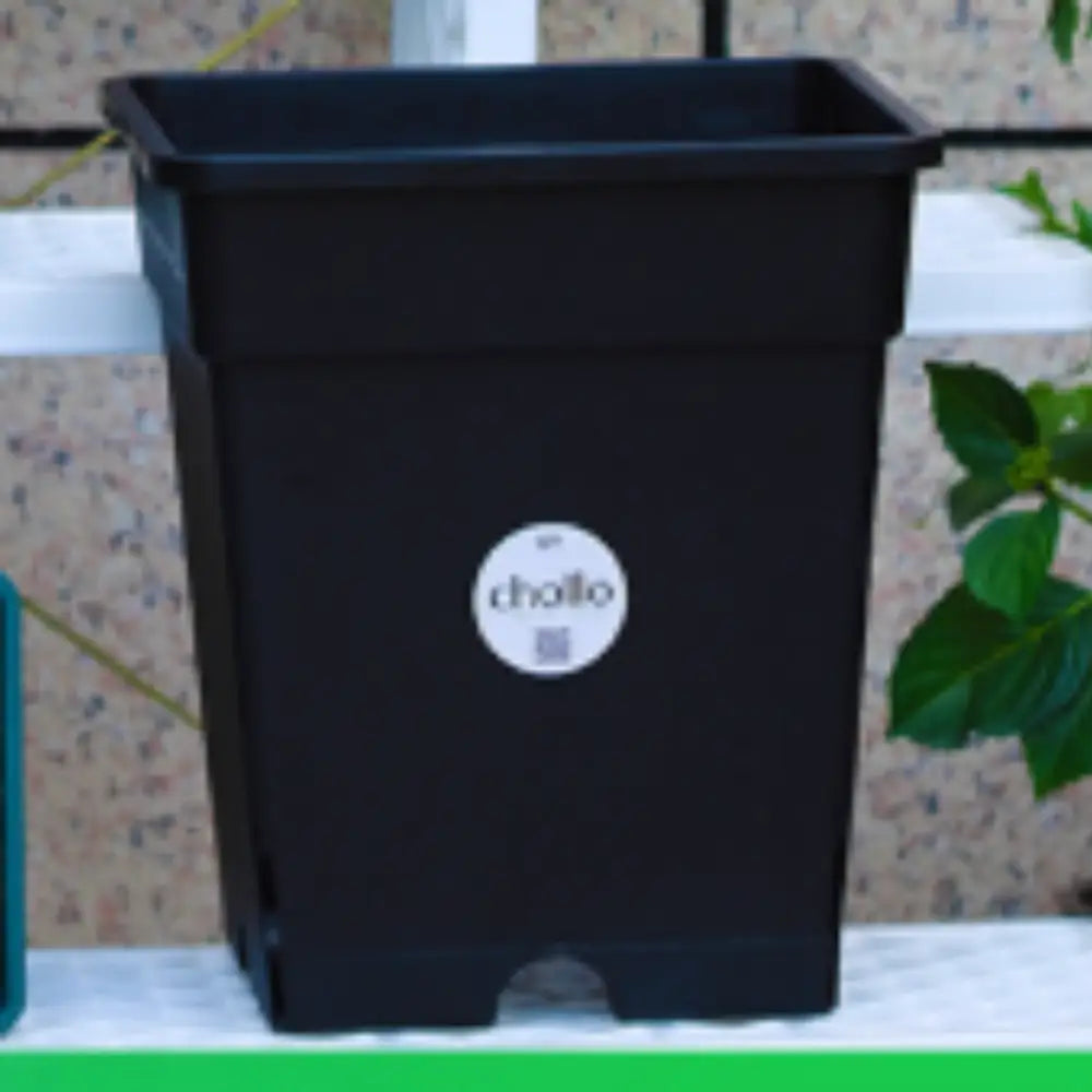 Pot de fleur carré en plastique - Noir texturé