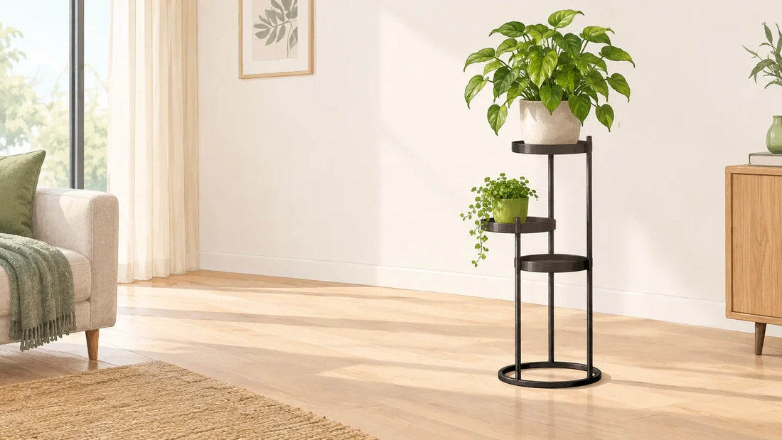 Plante en pot mise en valeur sur un support individuel en métal