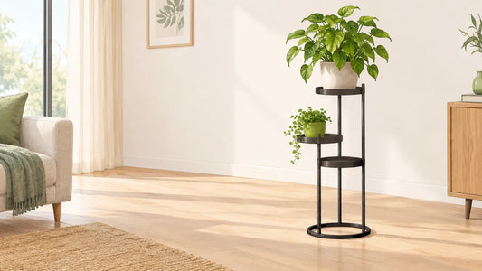 Plante en pot mise en valeur sur un support individuel en métal