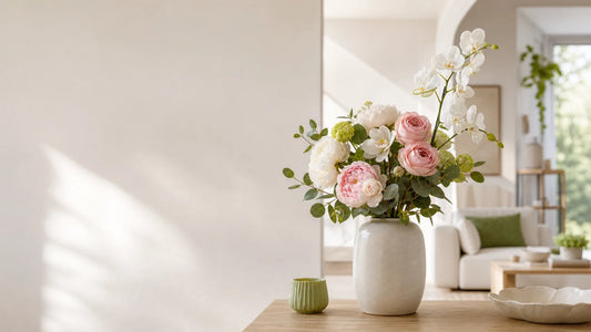 Bouquet de fleurs artificielles dans un intérieur français lumineux