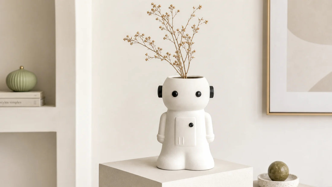 Vase robot en céramique original dans un intérieur contemporain