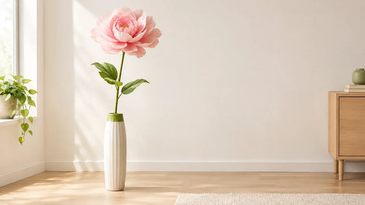 Fleur artificielle géante mise en valeur dans un intérieur lumineux