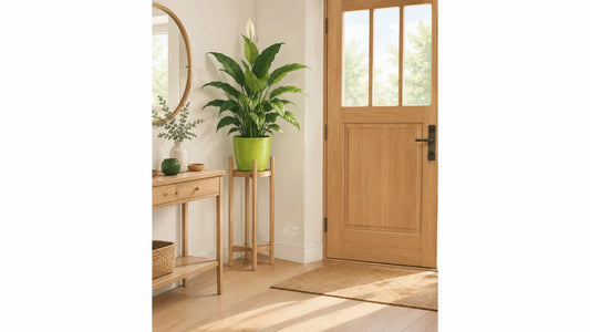Un porte-plante dans une entrée lumineuse et dégagée