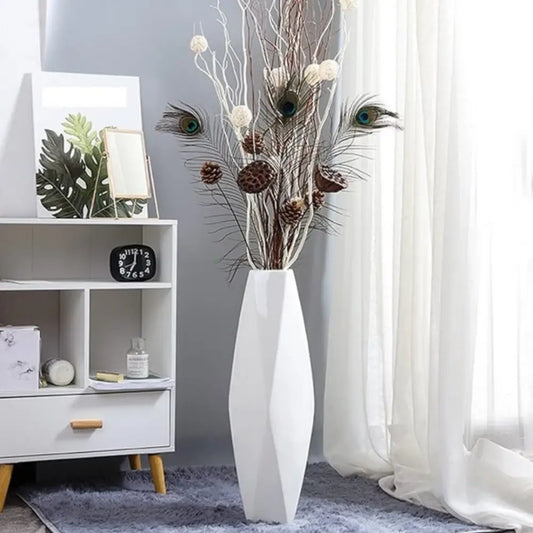Grand vase blanc design de 61 cm aux lignes épurées