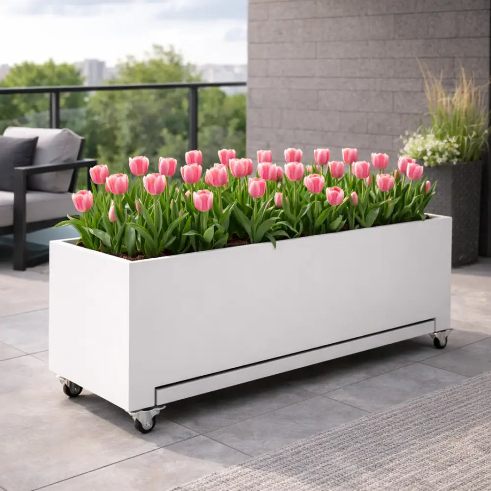 Grande jardinière sur roulettes