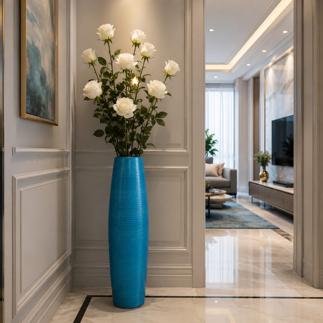 Grand vase bleu petrole