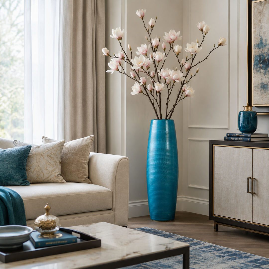 Grand vase bleu petrole
