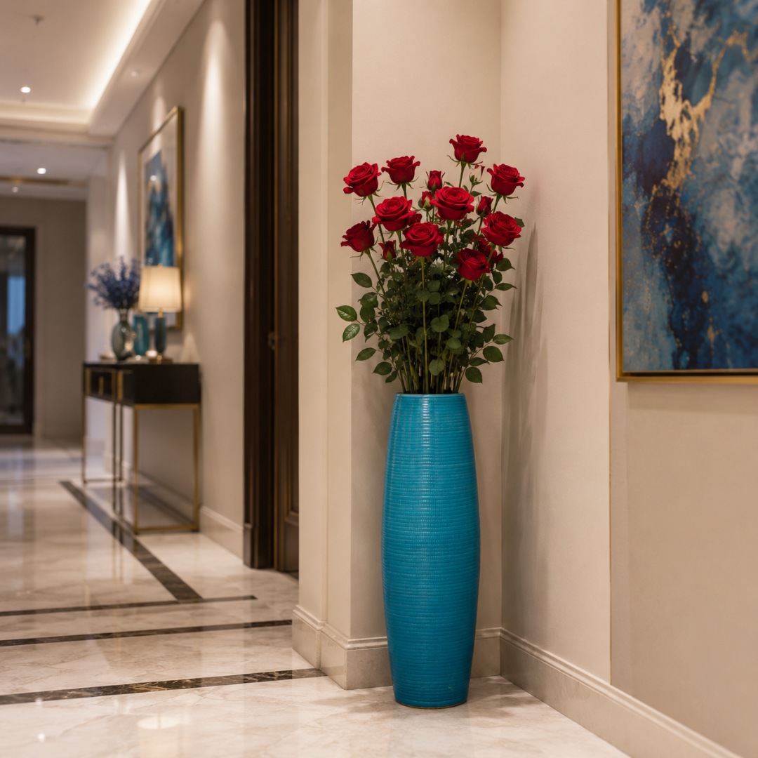 Grand vase bleu petrole