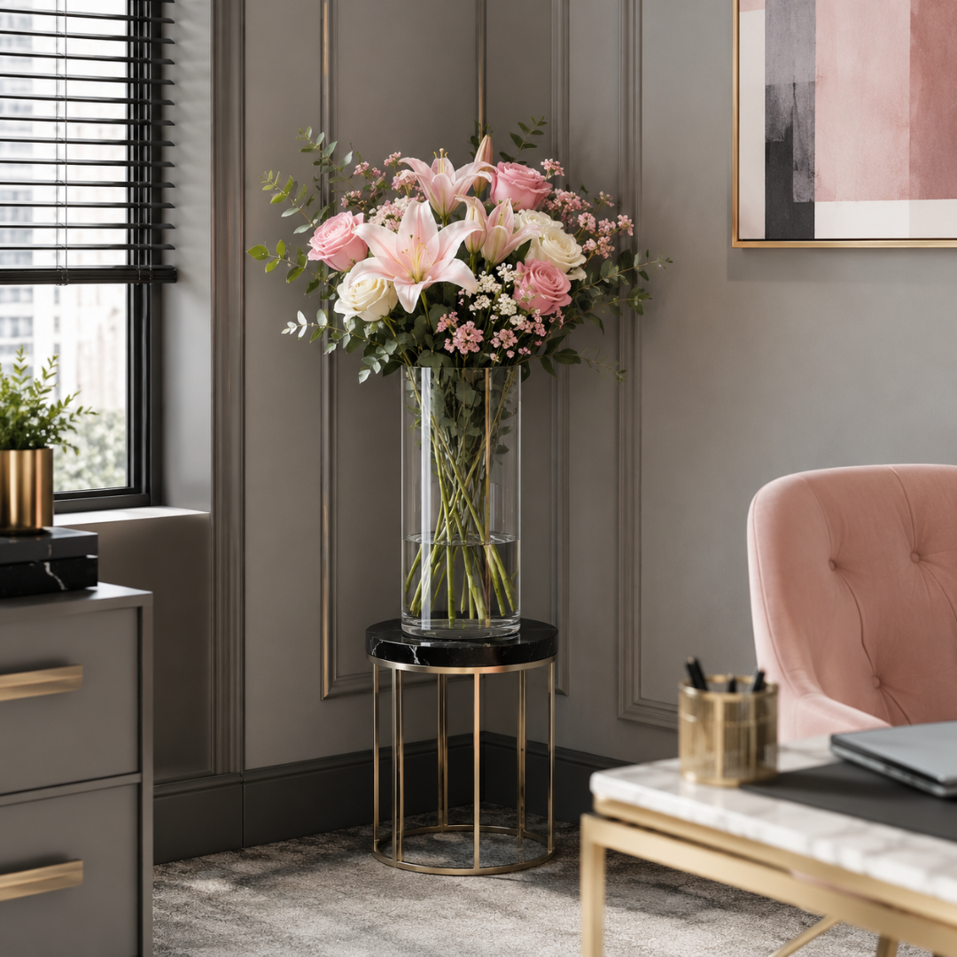 Grand vase cylindrique en verre transparent