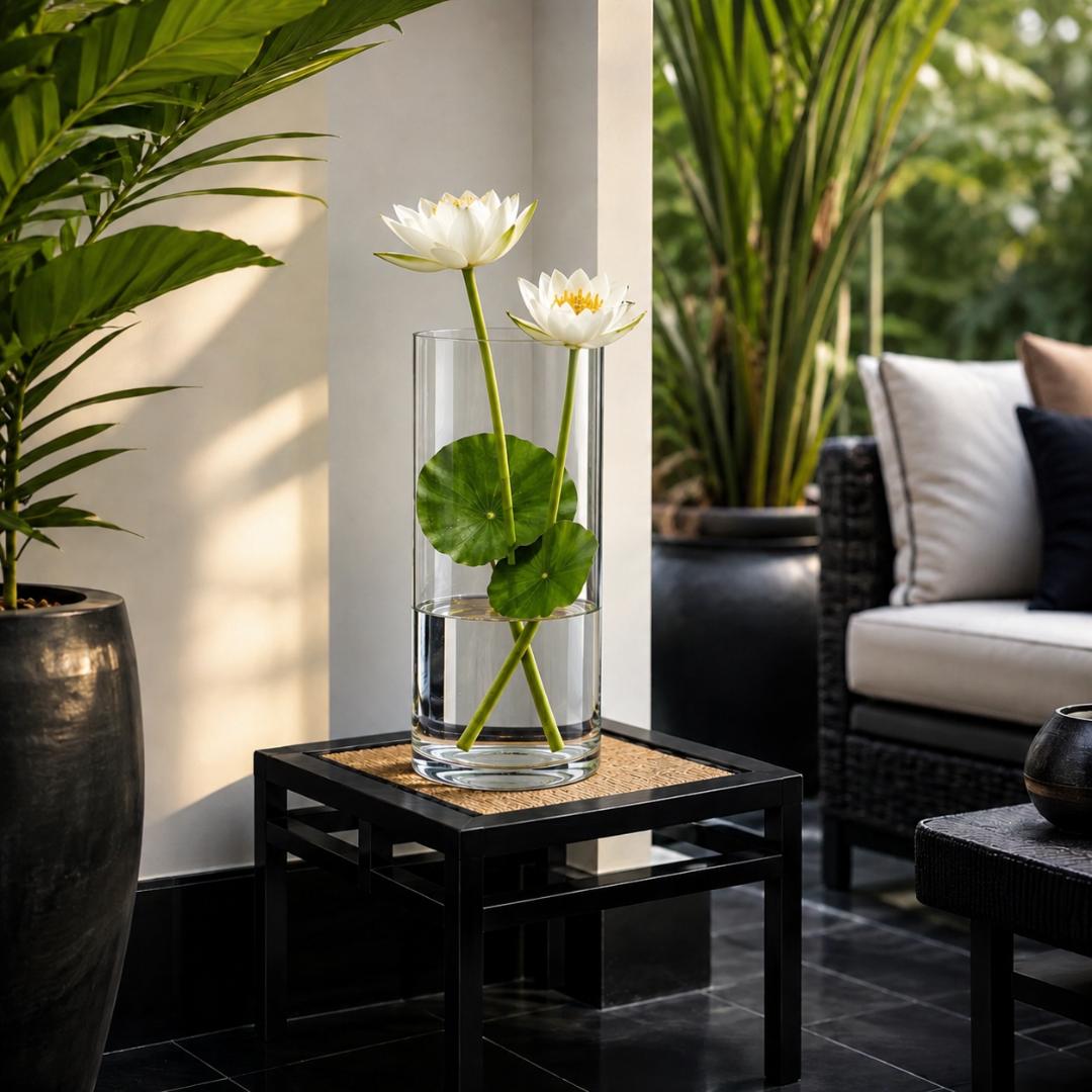 Grand vase cylindrique en verre transparent