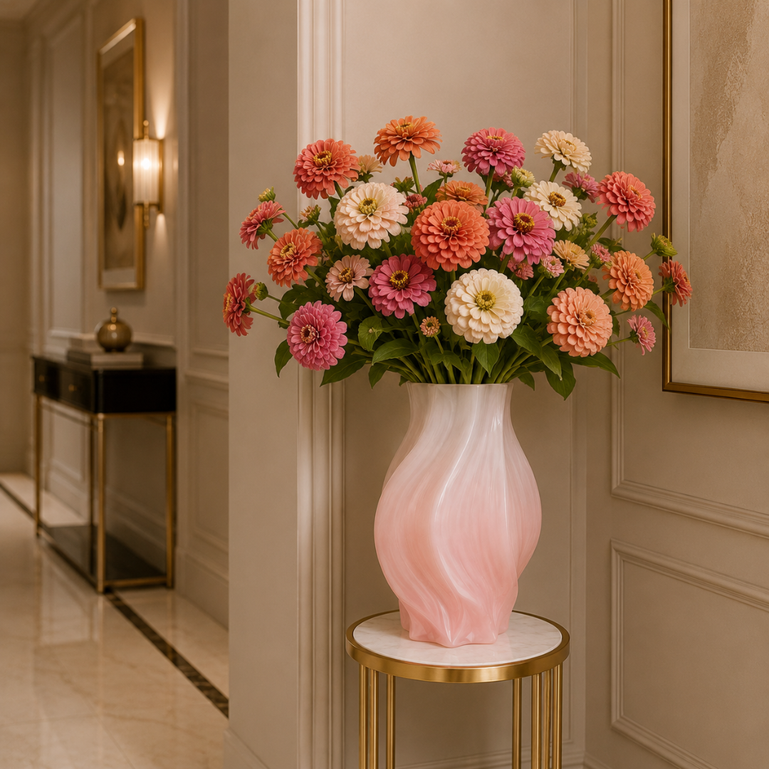 Vase rose poudré