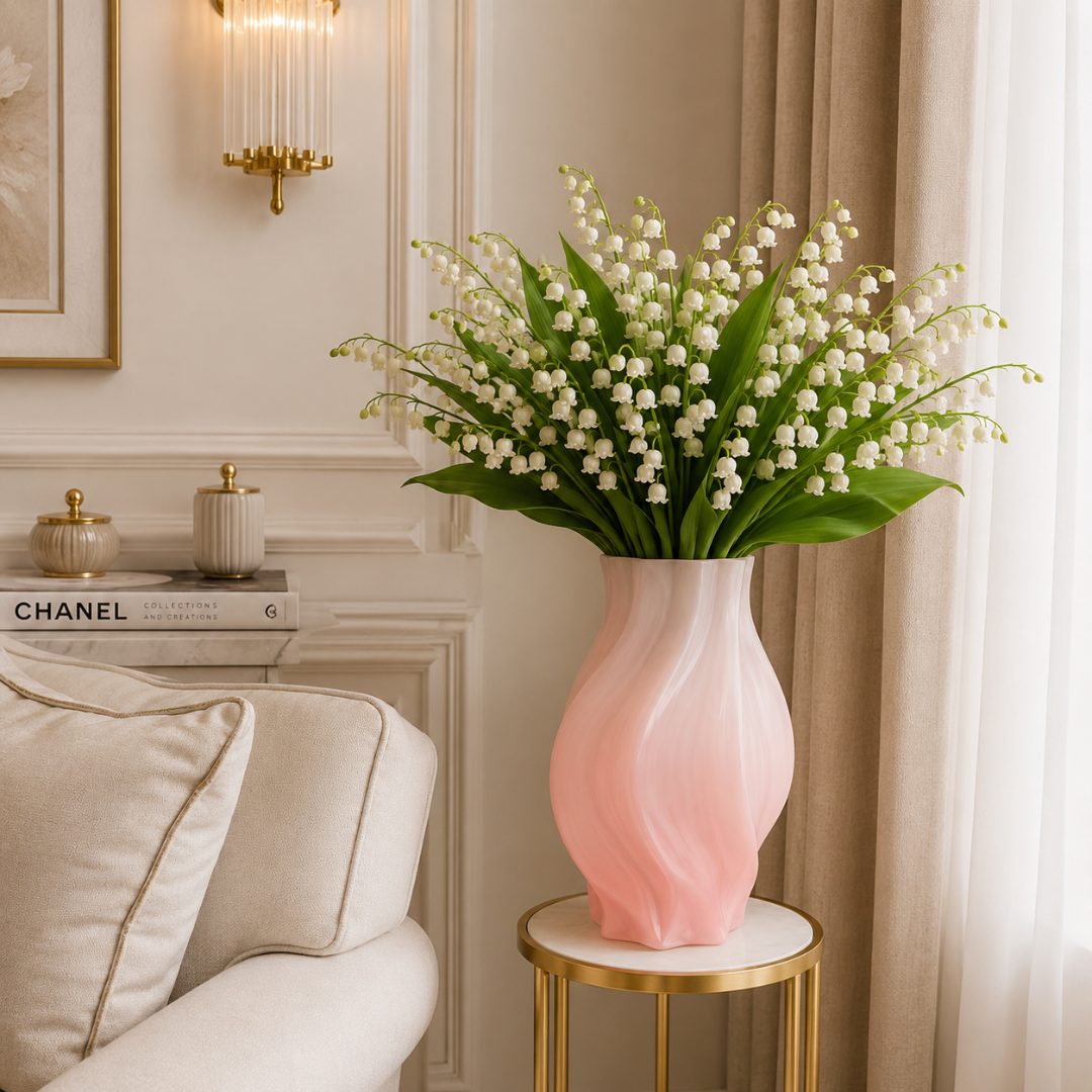 Vase rose poudré