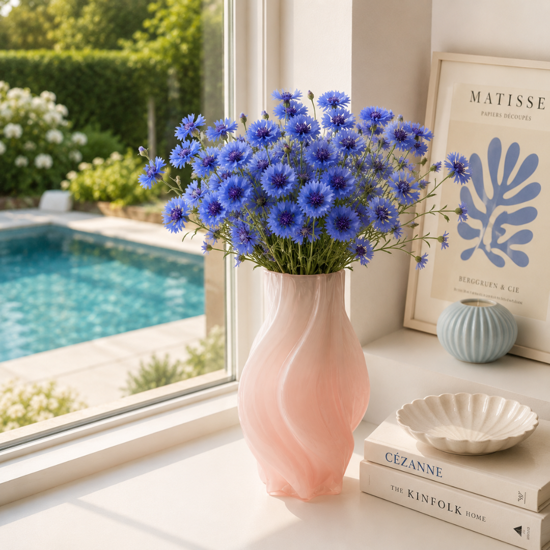Vase rose poudré