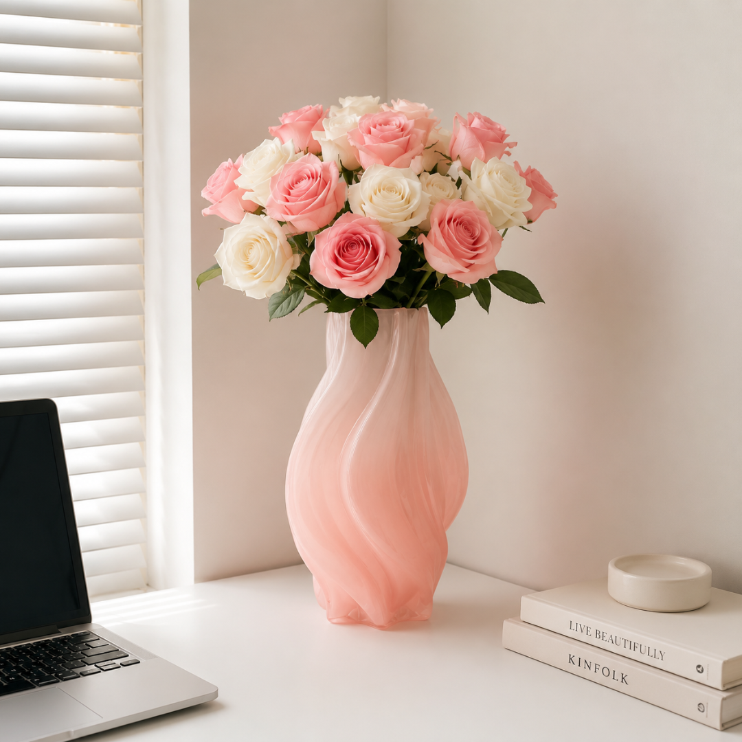 Vase rose poudré