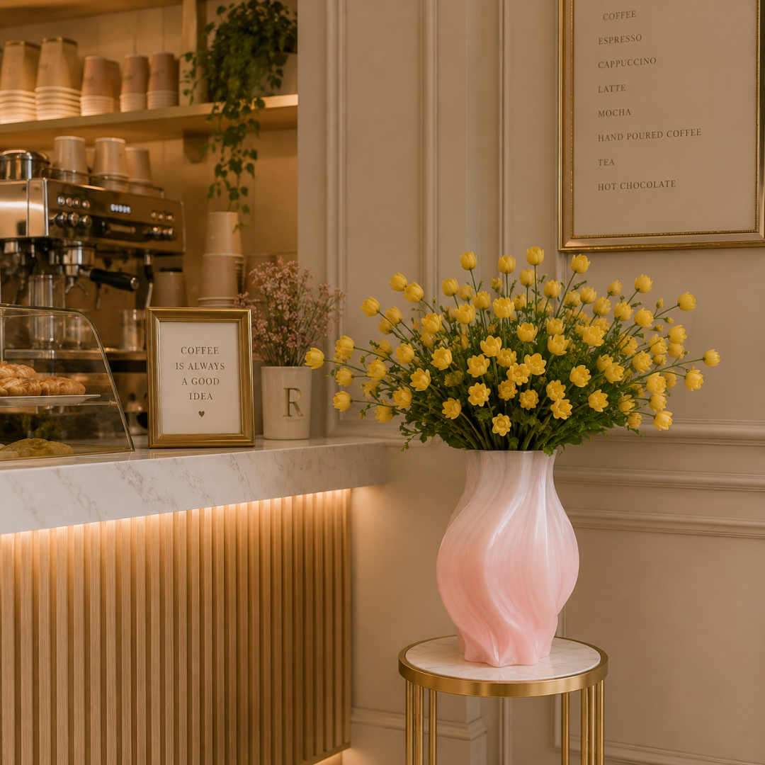 Vase rose poudré