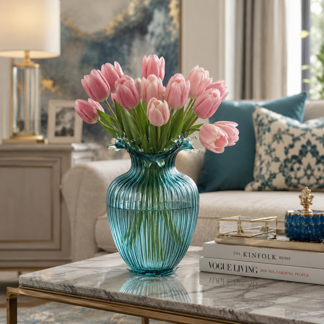 Vase verre soufflé bleu