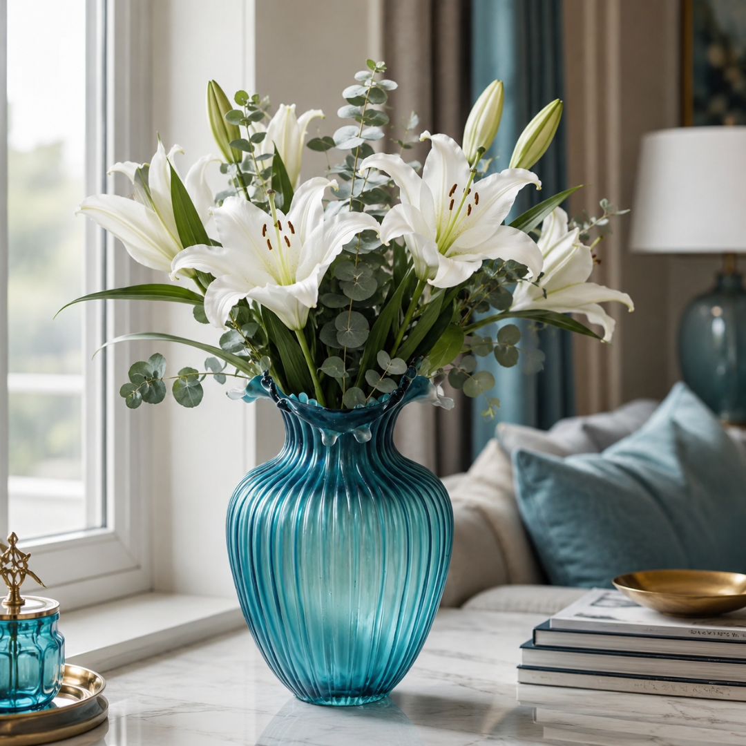 Vase verre soufflé bleu