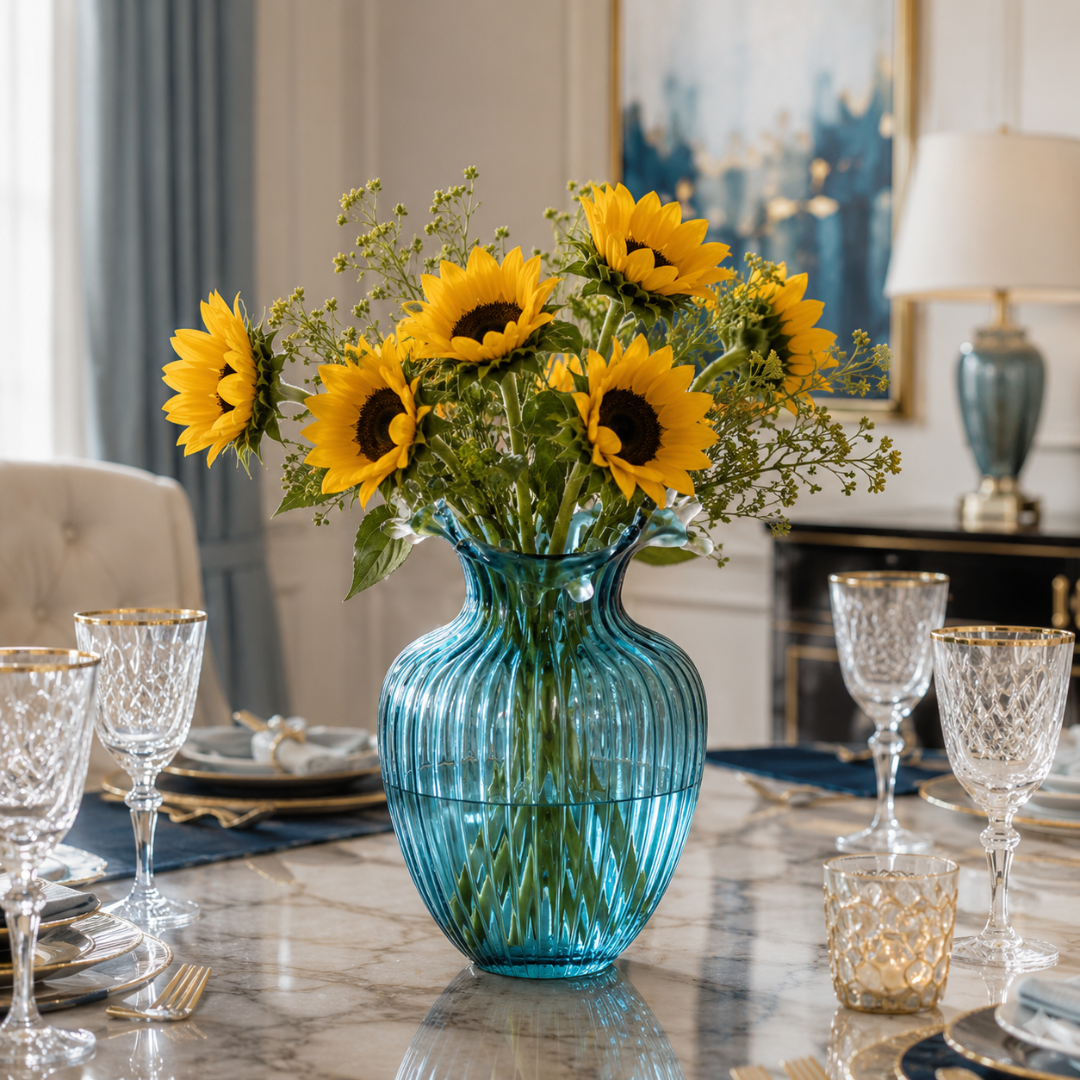 Vase verre soufflé bleu