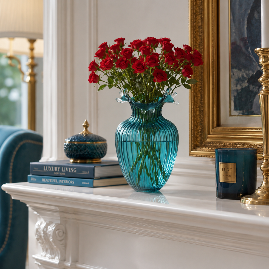 Vase verre soufflé bleu