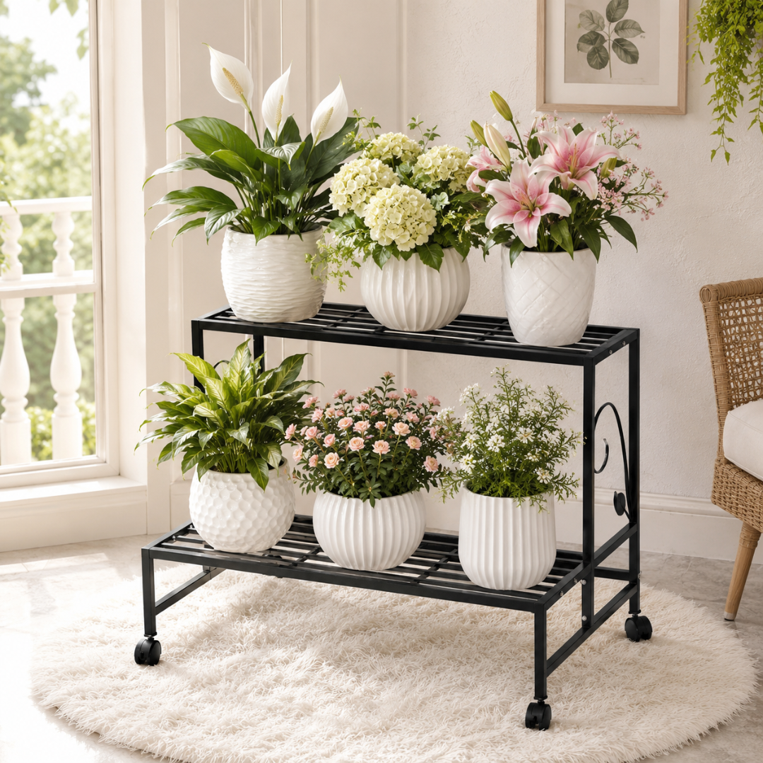 Support à roulettes pour plantes extérieur