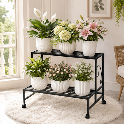 Support à roulettes pour plantes extérieur