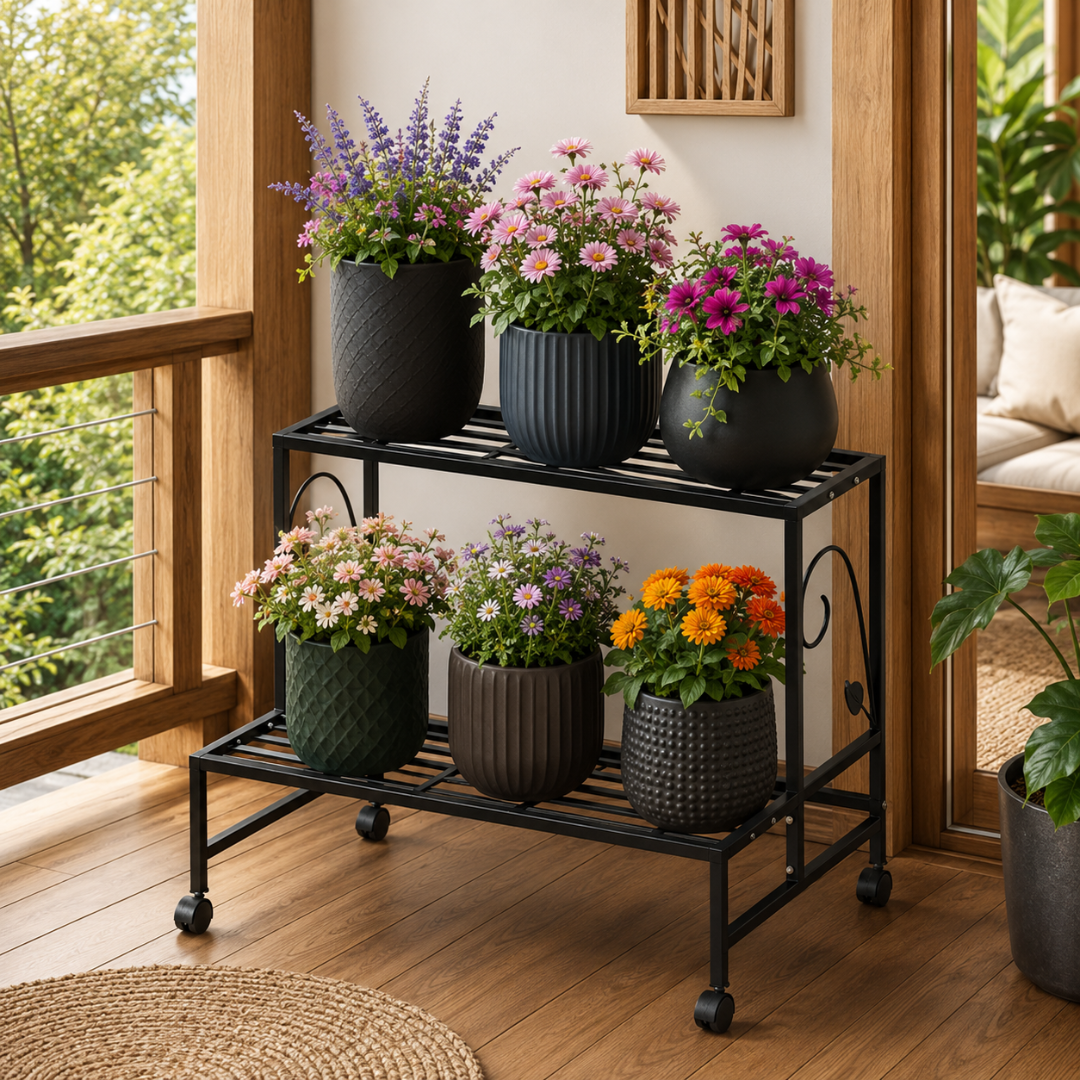 Support à roulettes pour plantes extérieur