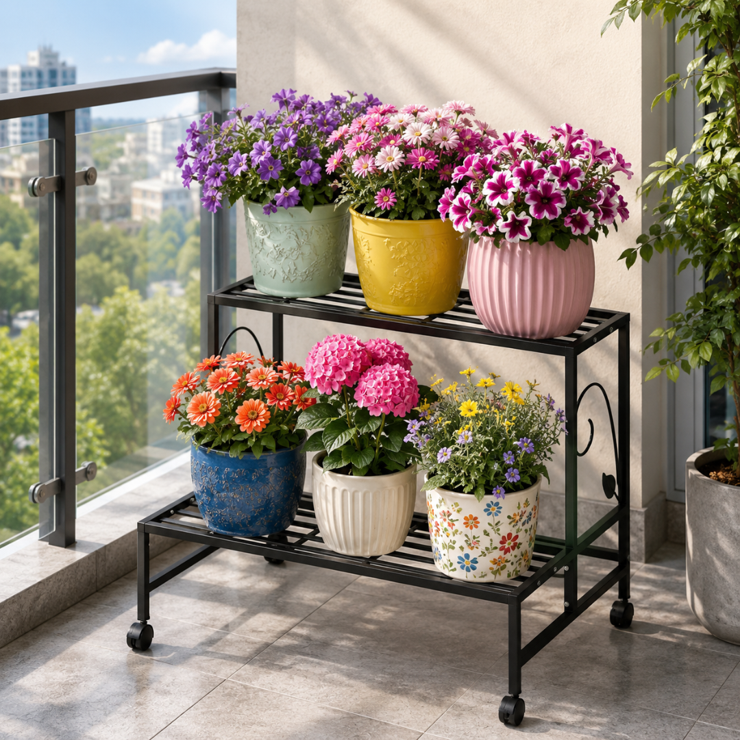 Support à roulettes pour plantes extérieur