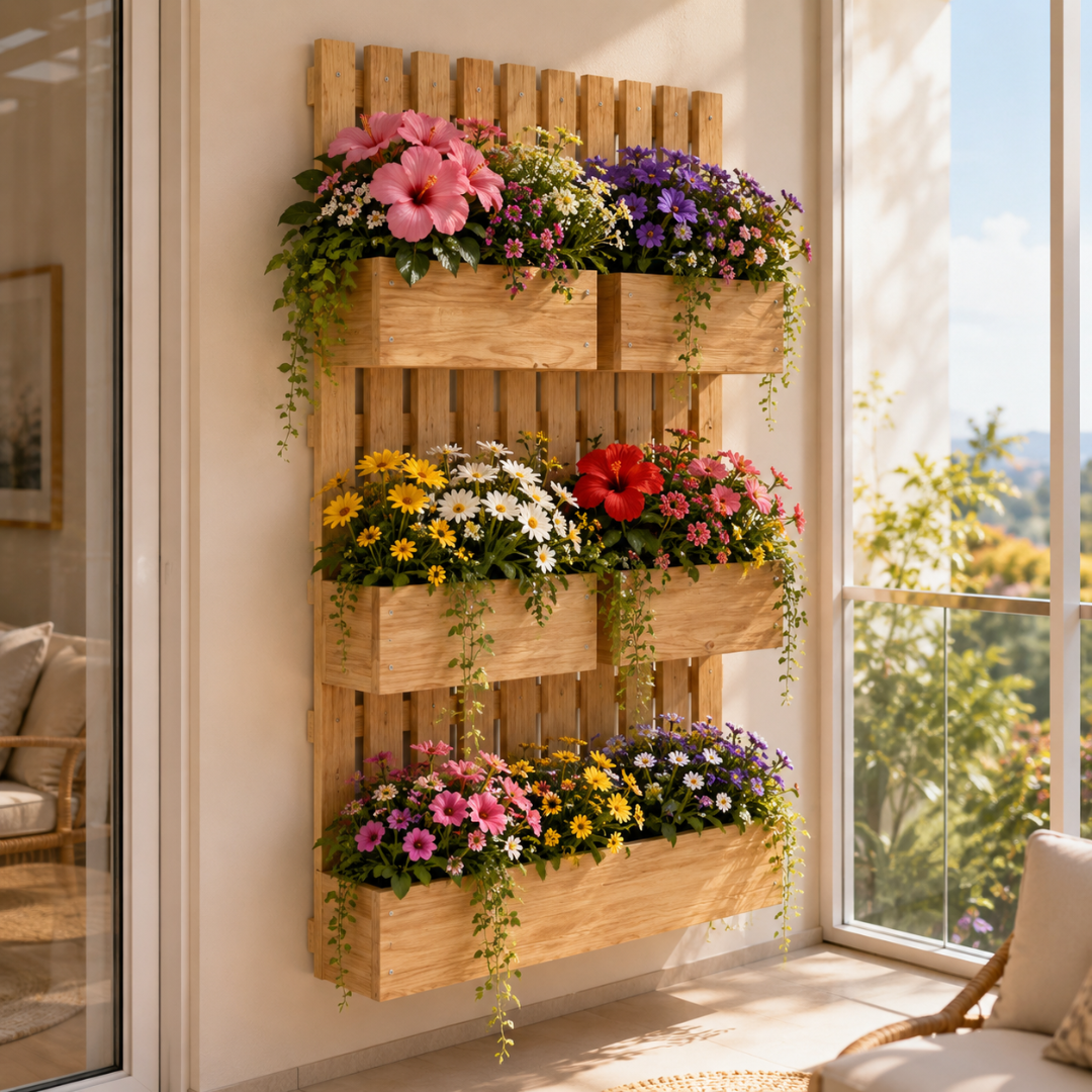 Jardinière murale en bois