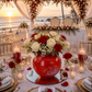 Centre de table rouge et blanc pour mariage