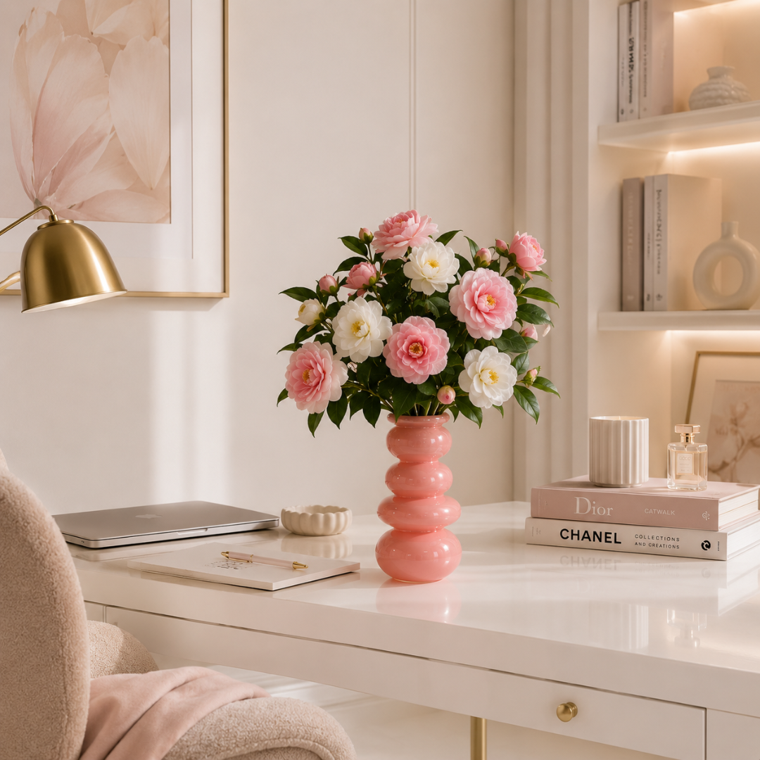Vase en verre rose