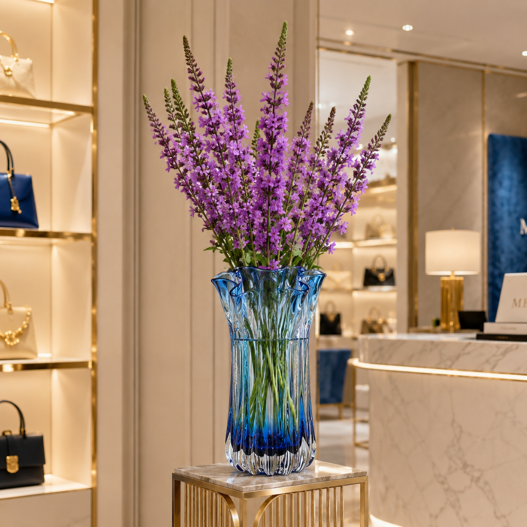 Vase transparent bleu