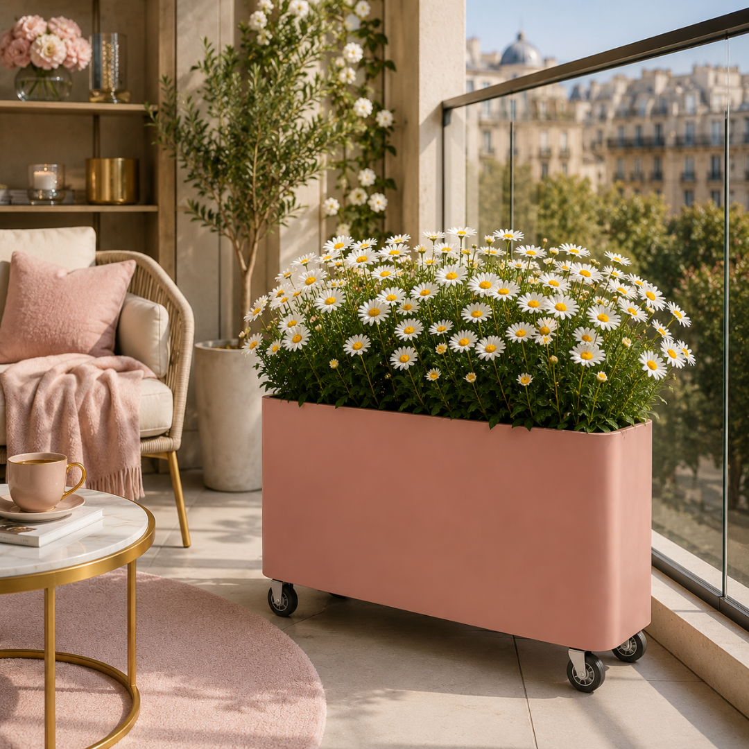 Grand bac à fleur sur roulettes