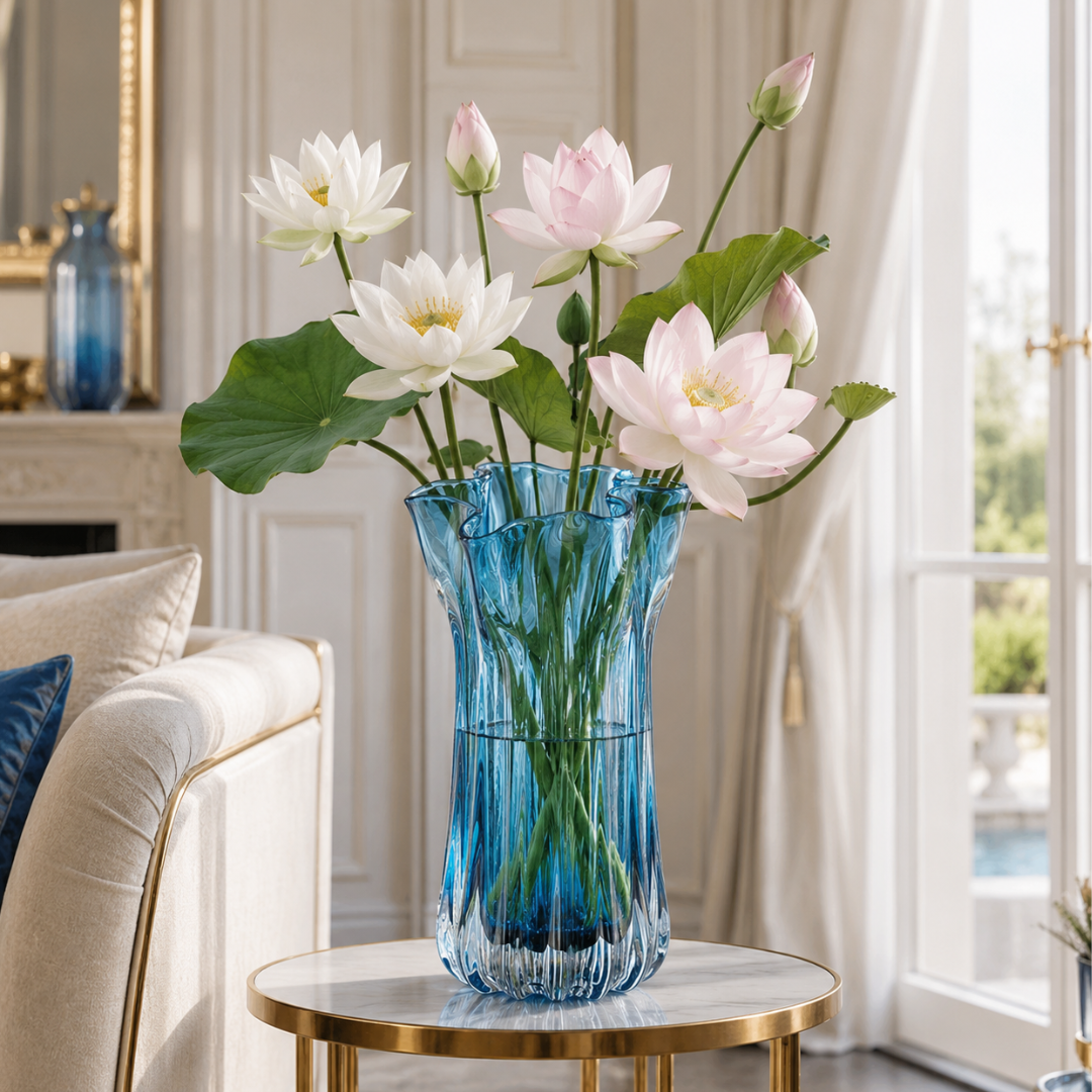 Vase transparent bleu