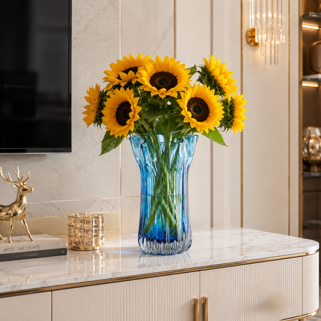 Vase transparent bleu