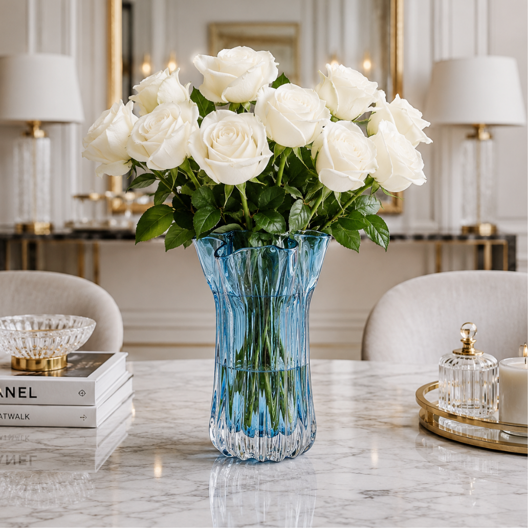 Vase transparent bleu