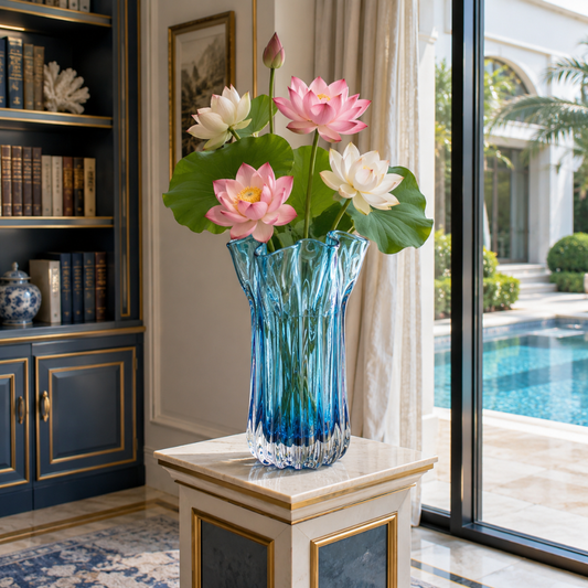 Vase transparent bleu