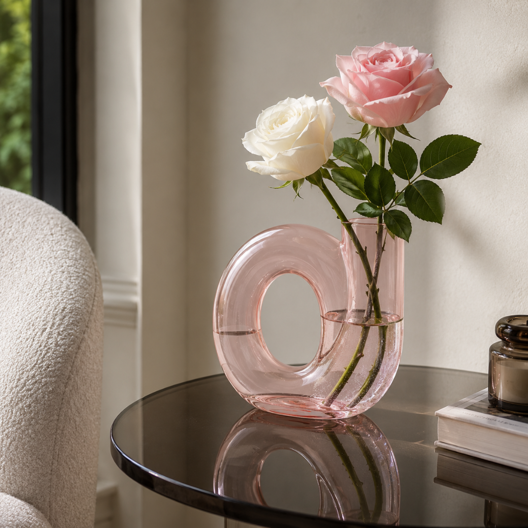 Vase rose transparent