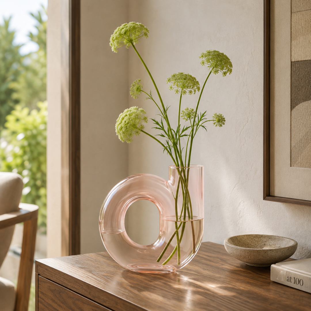 Vase rose transparent