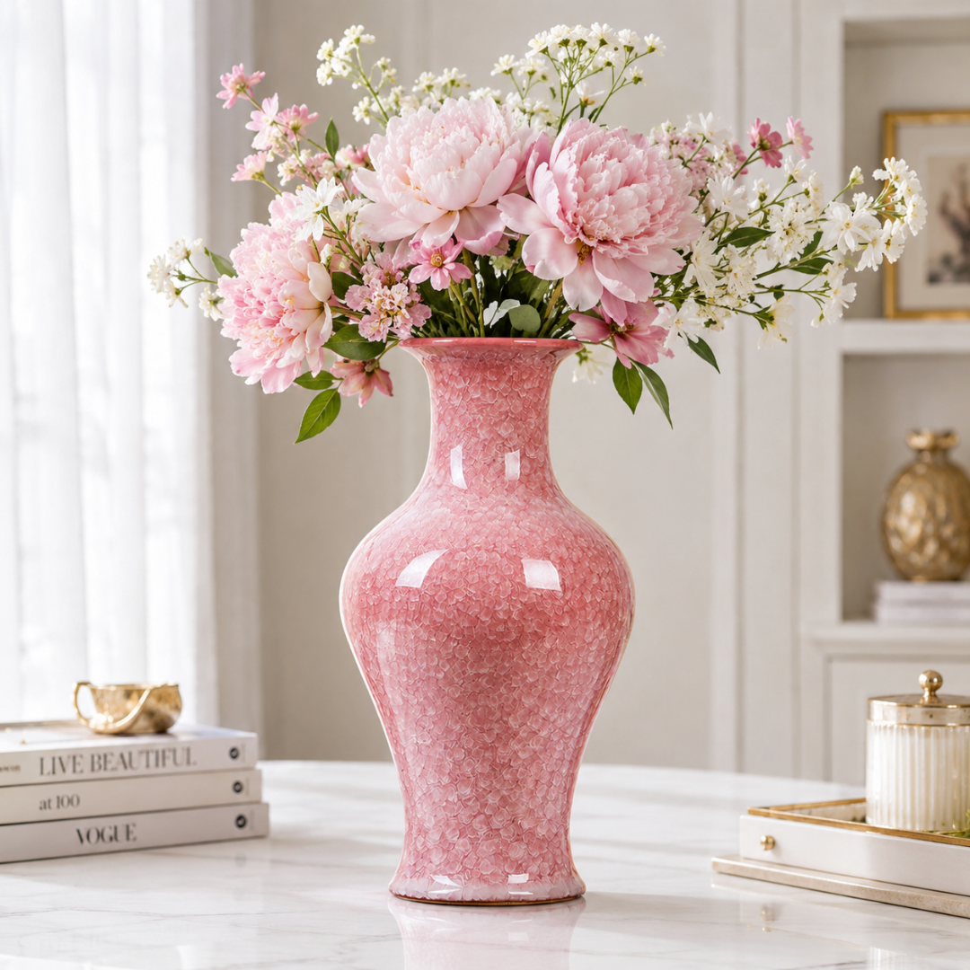 Grand vase rose poudré